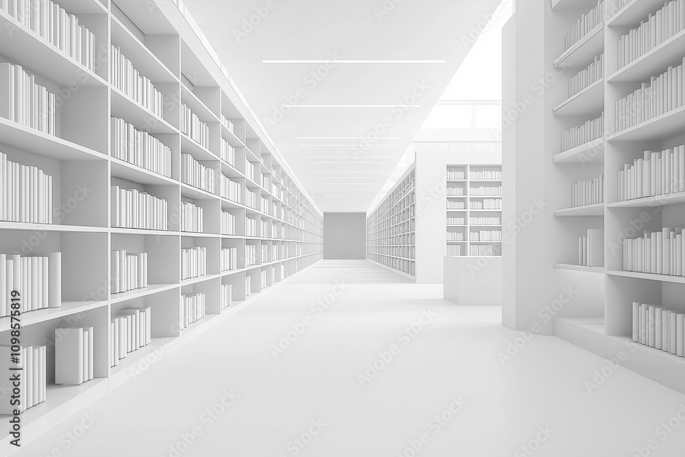 Obraz premium Minimalistisches modernes Bibliotheksinterieur