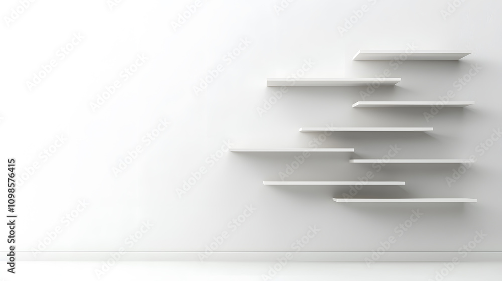 Obraz premium Asymmetrical Wall-Mounted Shelving Unit | Modern Home Decor with Unique Design | Stylish Floating Shelves for Displaying Books, Art, and Accessories