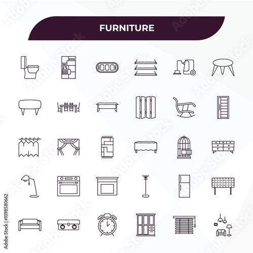 fully editable outline icon collection from furniture concept. thin line icons set such as bidet, bookshelf, rocking chair, window coverings, livingroom,
