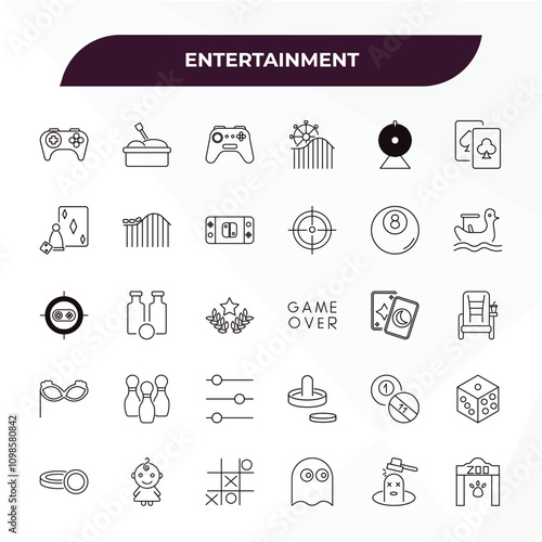 fully editable outline icon collection from entertainment concept. thin line icons set such as game console, sandbox, eight ball, whack a mole, zoo,