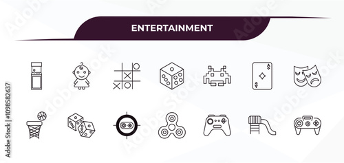 fully editable outline icon collection from entertainment concept. thin line icons set such as arcade game, childhood, , toboggan, controller,
