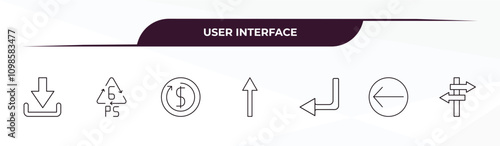 fully editable outline icon collection from user interface concept. thin line icons set such as big download arrow, 6 ps, repaying, arrow address back, crossroads,