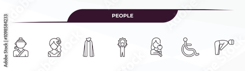 fully editable outline icon collection from people concept. thin line icons set such as korean, venezuelan, cape, handicapped, ruku,