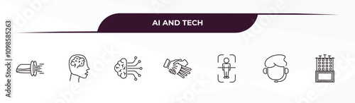 fully editable outline icon collection from ai and tech concept. thin line icons set such as hyperloop, brain, ai brain, personal assistant, difference engine,