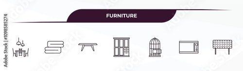 fully editable outline icon collection from furniture concept. thin line icons set such as dining room, towel, table, microwave, headboard,