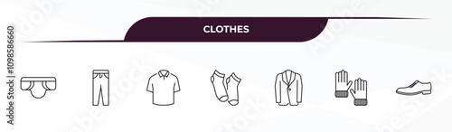 fully editable outline icon collection from clothes concept. thin line icons set such as boxers, slim fit pants, polo shirt, wool gloves, leather derby shoe,