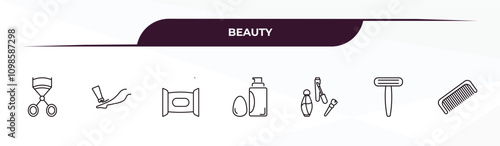 fully editable outline icon collection from beauty concept. thin line icons set such as eyelashes curler, feet cream, wet wipes, disposable razor, comb,