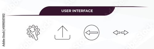 fully editable outline icon collection from user interface concept. thin line icons set such as mechanic tool, upload button, round left button, double arrows,