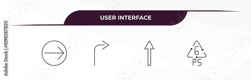 fully editable outline icon collection from user interface concept. thin line icons set such as arrow pointing right, curve right arrow, pointing up arrow, 6 ps,