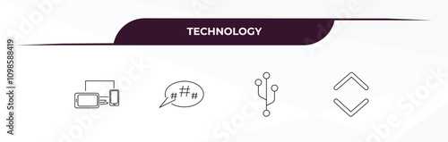 fully editable outline icon collection from technology concept. thin line icons set such as responsive web de, microblogging, version control, selector,