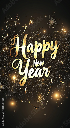 Golden Happy New Year Celebration Design with Fireworks photo