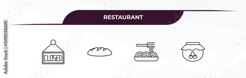 fully editable outline icon collection from restaurant concept. thin line icons set such as closed, load of bread, spaghetti bolognese, mermelade jar,