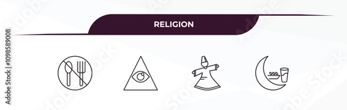 fully editable outline icon collection from religion concept. thin line icons set such as ramadan fasting, cao dai, sufi mystic, fasting,
