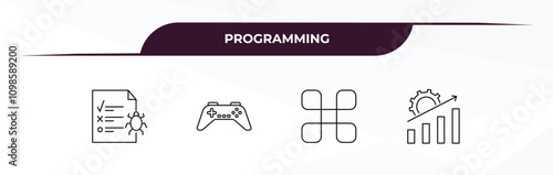 fully editable outline icon collection from programming concept. thin line icons set such as bug report, console, command, seo growth,