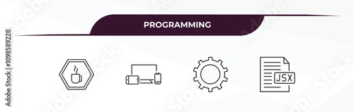 fully editable outline icon collection from programming concept. thin line icons set such as , cross-platform, cogwheel, jsx,