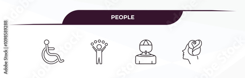 fully editable outline icon collection from people concept. thin line icons set such as handicapped, juggling ball, amazonian, woman with flower,
