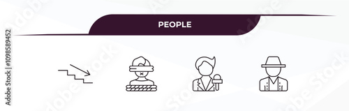 fully editable outline icon collection from people concept. thin line icons set such as downstairs, kidnapping, foreign reporter, norwegian,