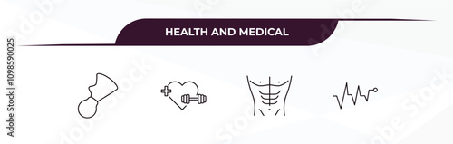 fully editable outline icon collection from health and medical concept. thin line icons set such as breast pump, gym, abs, pulse,