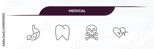 fully editable outline icon collection from medical concept. thin line icons set such as stoh, molar, skull and bone, cardiogram,