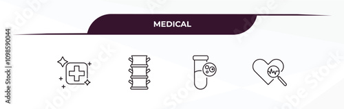 fully editable outline icon collection from medical concept. thin line icons set such as cure, spinal column, plasma, medical heart scan,