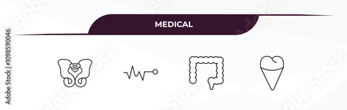 fully editable outline icon collection from medical concept. thin line icons set such as p, pulse line, colon, premolar,