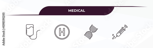 fully editable outline icon collection from medical concept. thin line icons set such as perfusion, heliport, medical chain of dna, anesthesia,