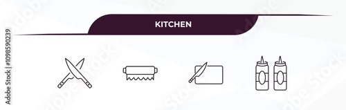 fully editable outline icon collection from kitchen concept. thin line icons set such as knives, aluminum foil, cutting board, sauces,