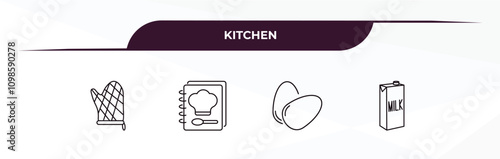 fully editable outline icon collection from kitchen concept. thin line icons set such as mitten, recipe, eggs, milk,