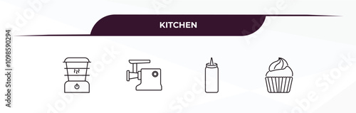 fully editable outline icon collection from kitchen concept. thin line icons set such as steamer, meat grinder, sauce, cupcake,