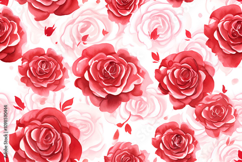 Beautiful red and pink roses pattern on white background