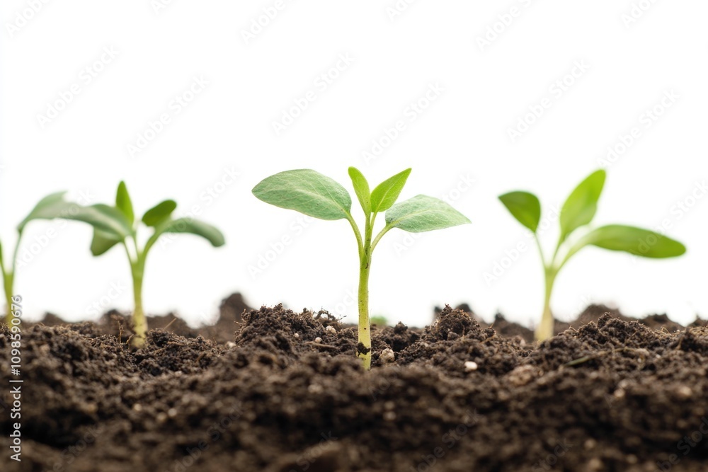 Fototapeta premium A cluster of small plants emerging from the soil