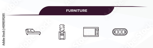 fully editable outline icon collection from furniture concept. thin line icons set such as daybed, water dispenser, microwave, card table,