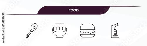 fully editable outline icon collection from food concept. thin line icons set such as slotted spoon, fried tofu curd balls, hamburguer, jelly,