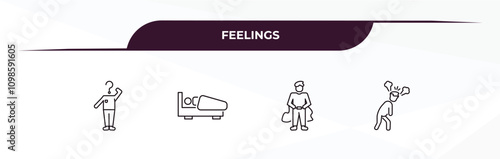 fully editable outline icon collection from feelings concept. thin line icons set such as curious human, sleepy human, super human, pissed off