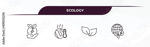 fully editable outline icon collection from ecology concept. thin line icons set such as save energy, warming, two leaves, energy globe,
