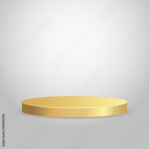 Gold podium on light grey background. Gold pedestal.	