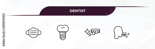 fully editable outline icon collection from dentist concept. thin line icons set such as dentist mask, implant, dental veneer, breath,