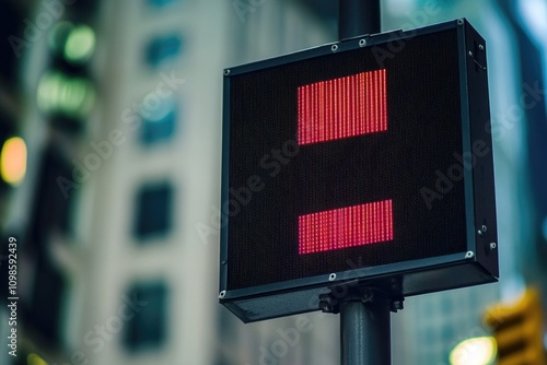 A traffic light with the red light turned on, suitable for use in urban or transportation-themed images photo