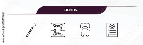 fully editable outline icon collection from dentist concept. thin line icons set such as dental probe, radiograph, molar crown, medical list,