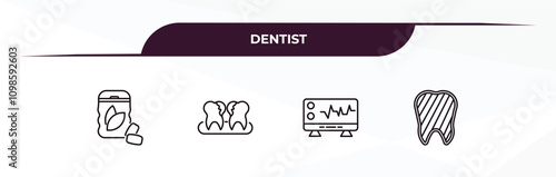fully editable outline icon collection from dentist concept. thin line icons set such as mint gum, dental plaque, ekg monitor, inner tooth,
