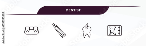 fully editable outline icon collection from dentist concept. thin line icons set such as partial denture, toothpaste tube, tampon, dental monitor,
