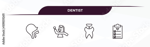fully editable outline icon collection from dentist concept. thin line icons set such as oral, dentist chair, dental filling, check up,