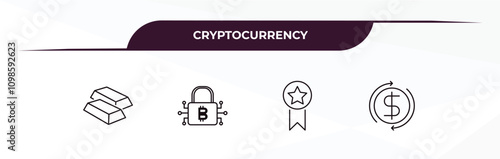 fully editable outline icon collection from cryptocurrency concept. thin line icons set such as gold, bitcoin encryption, best seller, money flow,