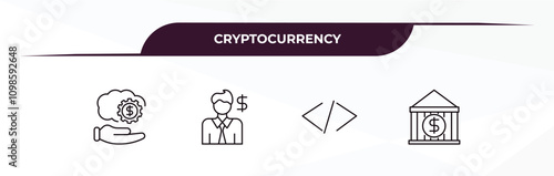 fully editable outline icon collection from cryptocurrency concept. thin line icons set such as fintech industry, economist, programming, banking,