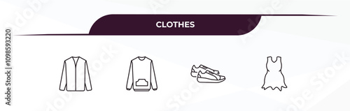 fully editable outline icon collection from clothes concept. thin line icons set such as nylon jacket, pullover, sneaker, chiffon dress,
