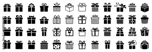Present gift box set icons, collection gift signs, Christmas, New Year and birthday gift icon, surprise present box isolated