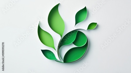 A pure white background with a green zero waste lifestyle symbol, representing minimal waste and sustainable living practices, Simplified flat paper art illustration of
