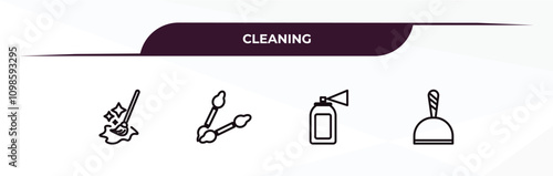 fully editable outline icon collection from cleaning concept. thin line icons set such as floor mop, tampon cleanin, deodorizer, dustpan,