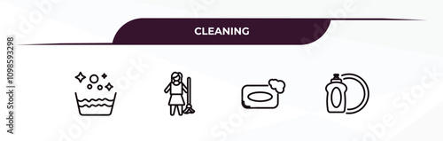 fully editable outline icon collection from cleaning concept. thin line icons set such as soak, charwoman, soap, dish soap,