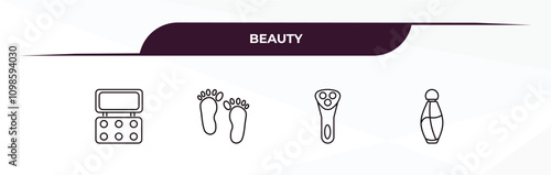 fully editable outline icon collection from beauty concept. thin line icons set such as eye shadow, one foot, electric shaver, french perfume,